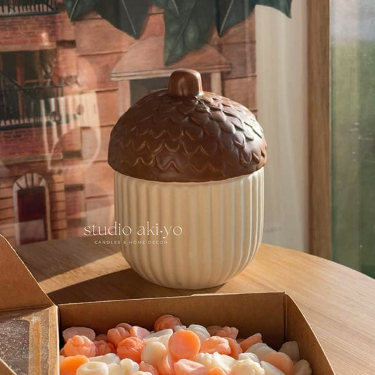Ceramic acorn wax melt burner with glazed brown finish – fall home décor