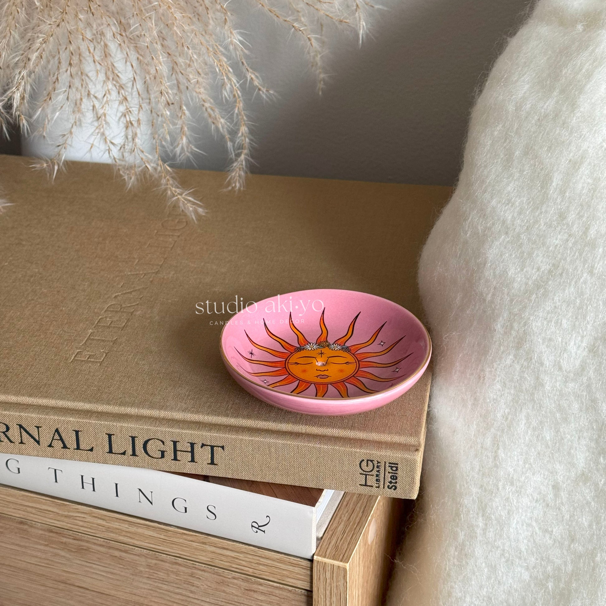 Ceramic Sun celestial incense stick holder with colourful tarot sun design