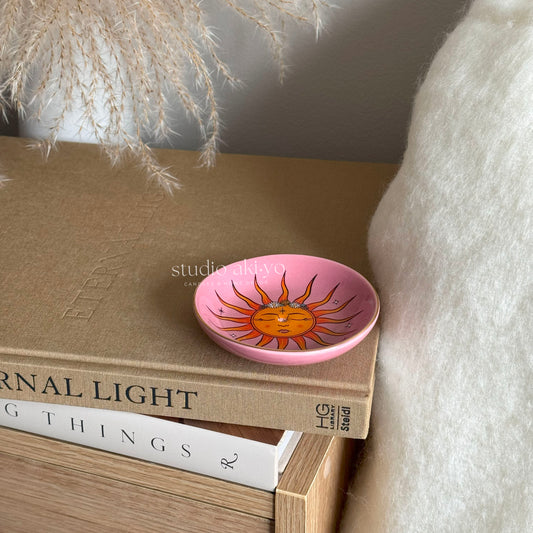 Ceramic Sun celestial incense stick holder with colourful tarot sun design