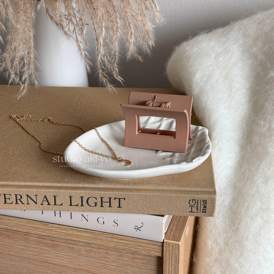 Fall autumn acorn shaped white speckle tray with jewelry and hair accessory