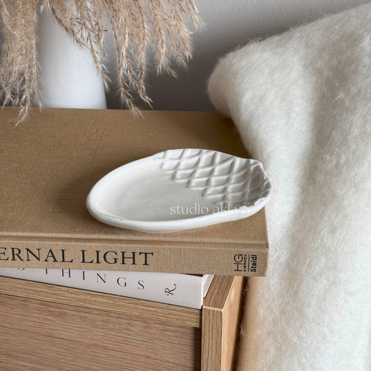 Fall autumn acorn shaped white speckle tray