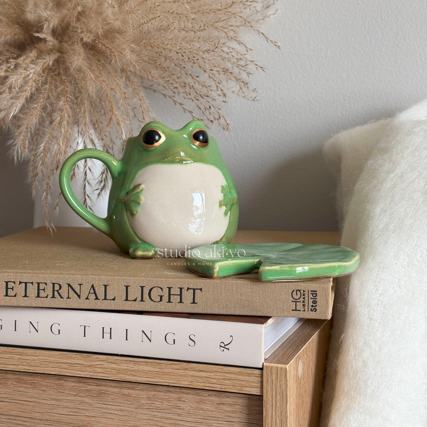 Frog Ceramic Mug with Lily Pad Coaster