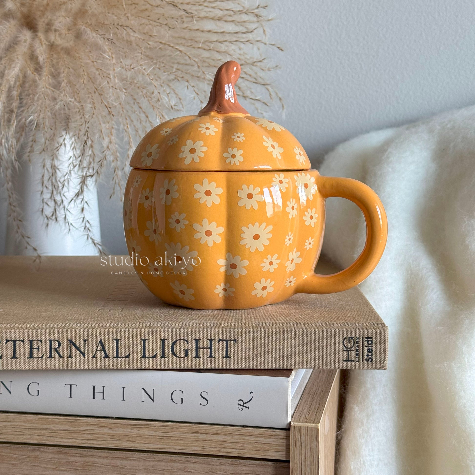 Groovy Pumpkin Summerween Ceramic Mug with beautiful floral pattern.