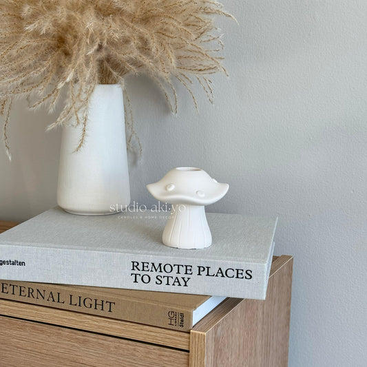 Jesmonite cottagecore mushroom candle stick hodler in neutral minimal tabledecor