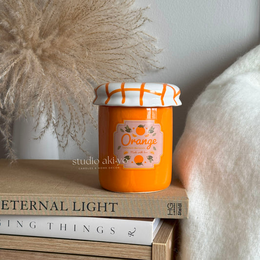 Ceramic orange marmalade jam jar wax melt burner with removable lid