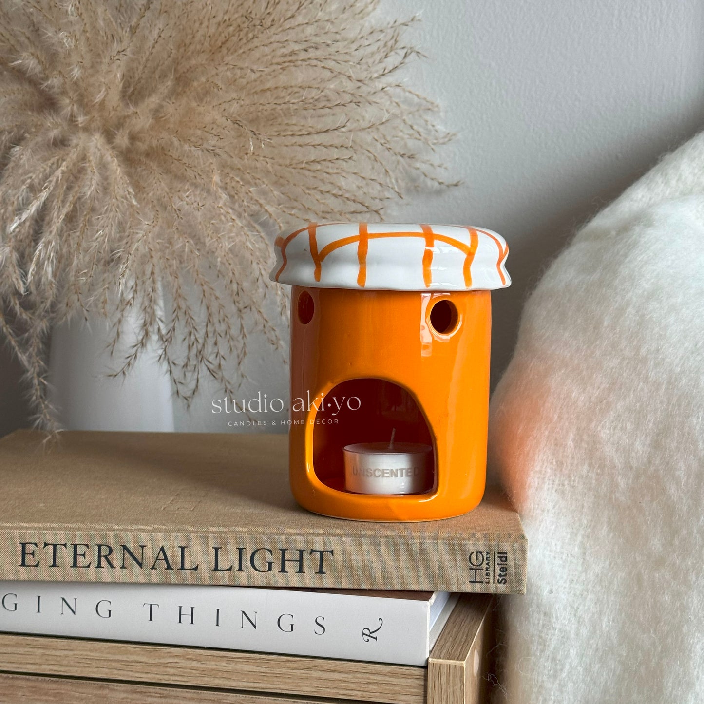 Ceramic orange marmalade jam jar wax melt burner with removable lid