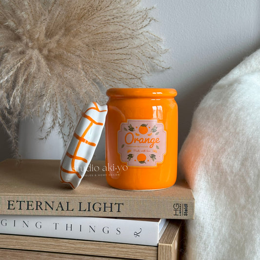 Ceramic orange marmalade jam jar wax melt burner with removable lid