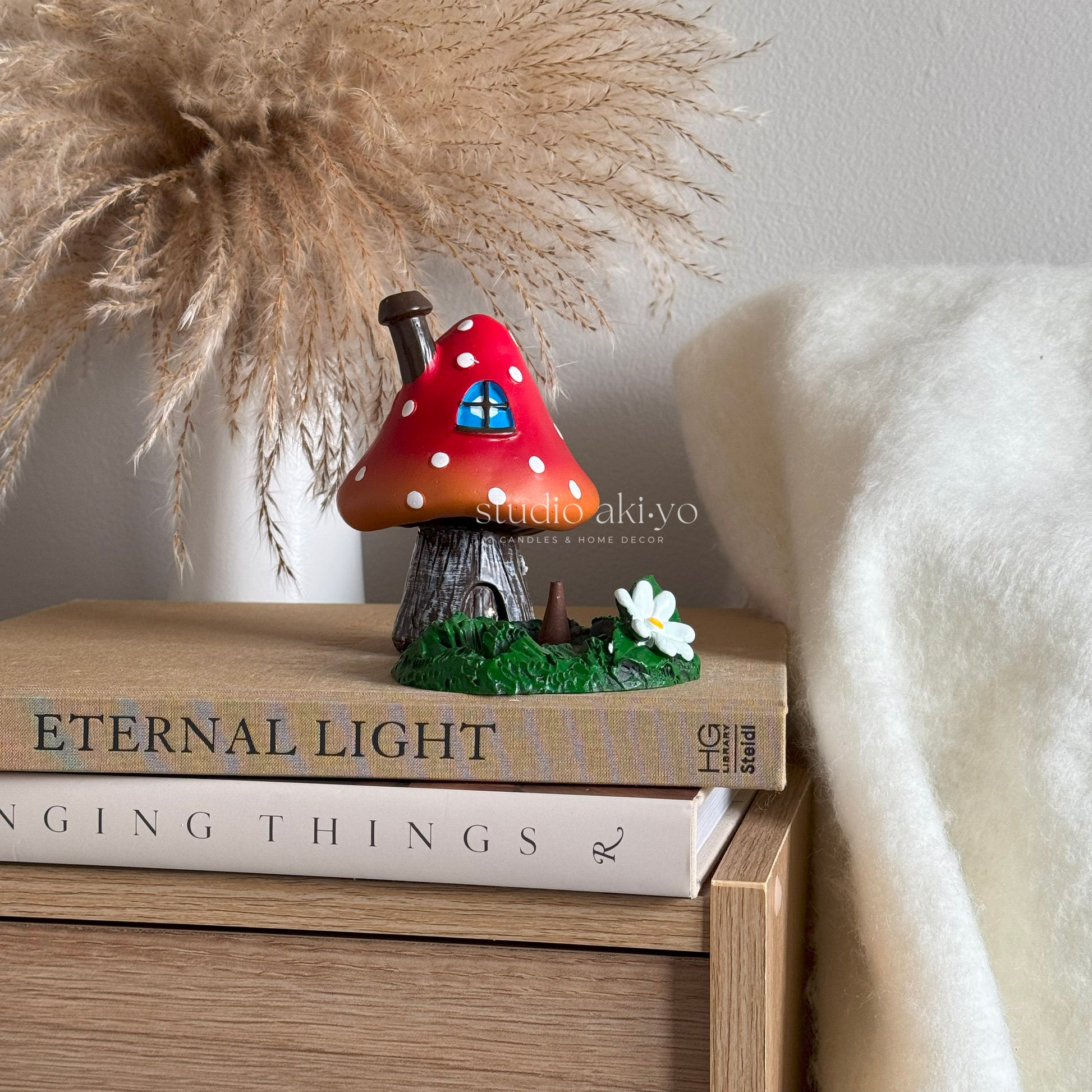 Red toadstool mushroom incense cone holder