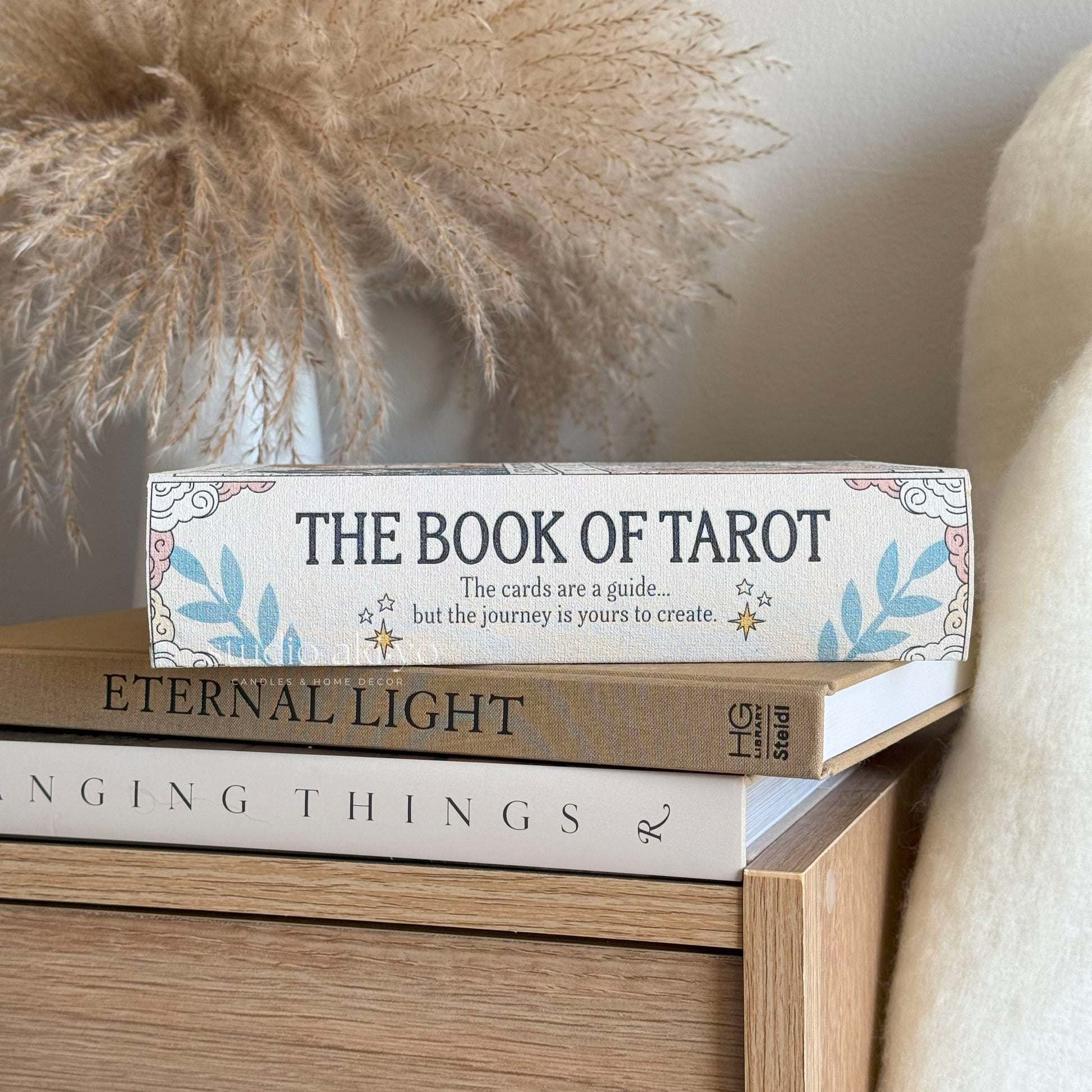 Book-shaped storage box with vintage tarot design—Sun, Moon, Star motifs