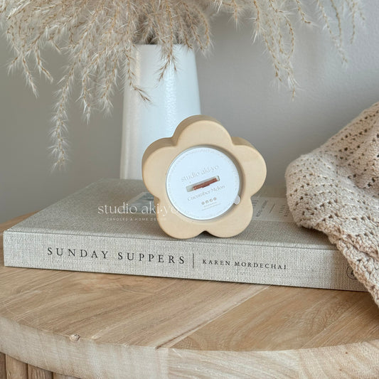 Cucumber melon crackling wooden wick candle in handmade neutral flower jar