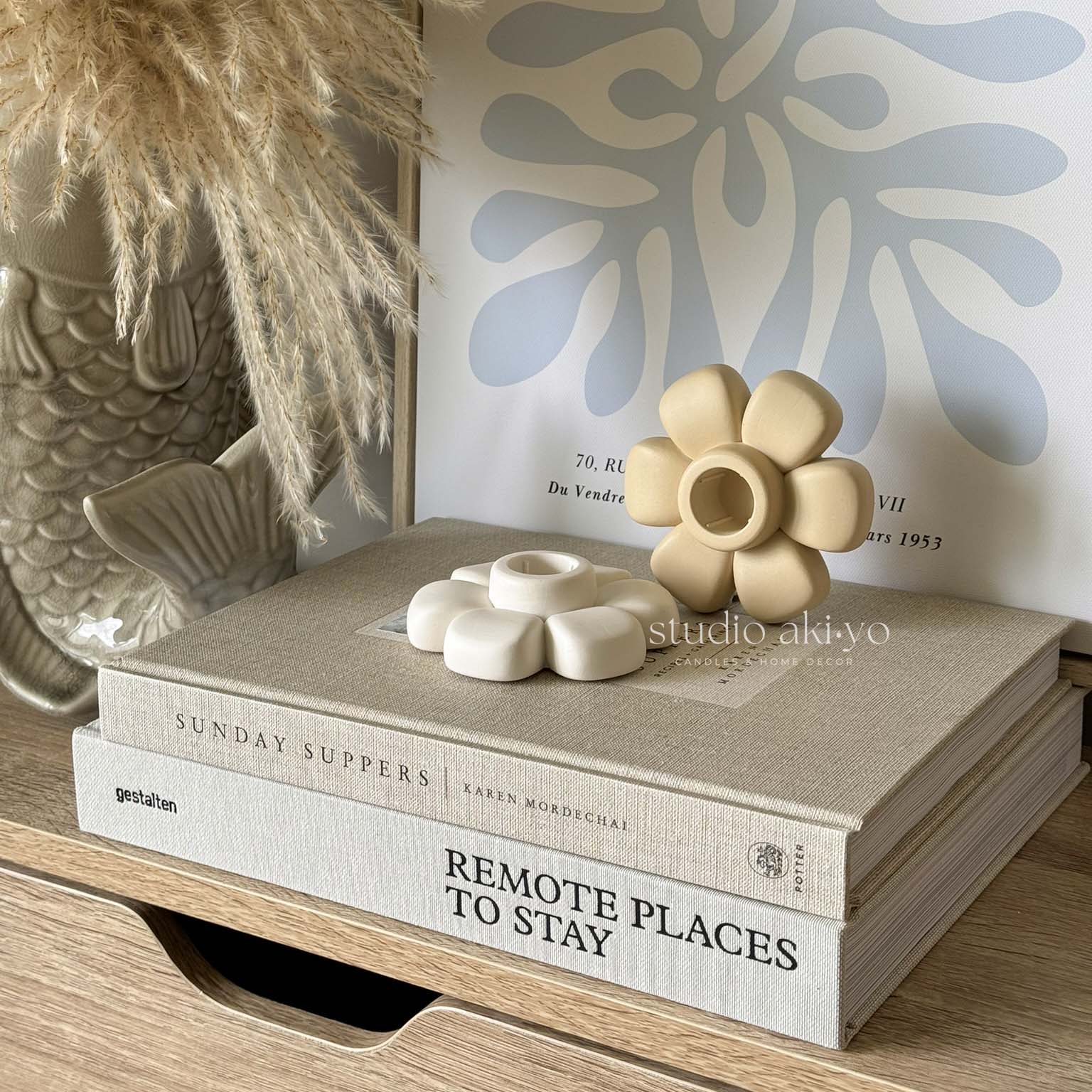 Handmade flower taper candle holder with sculptural petal details