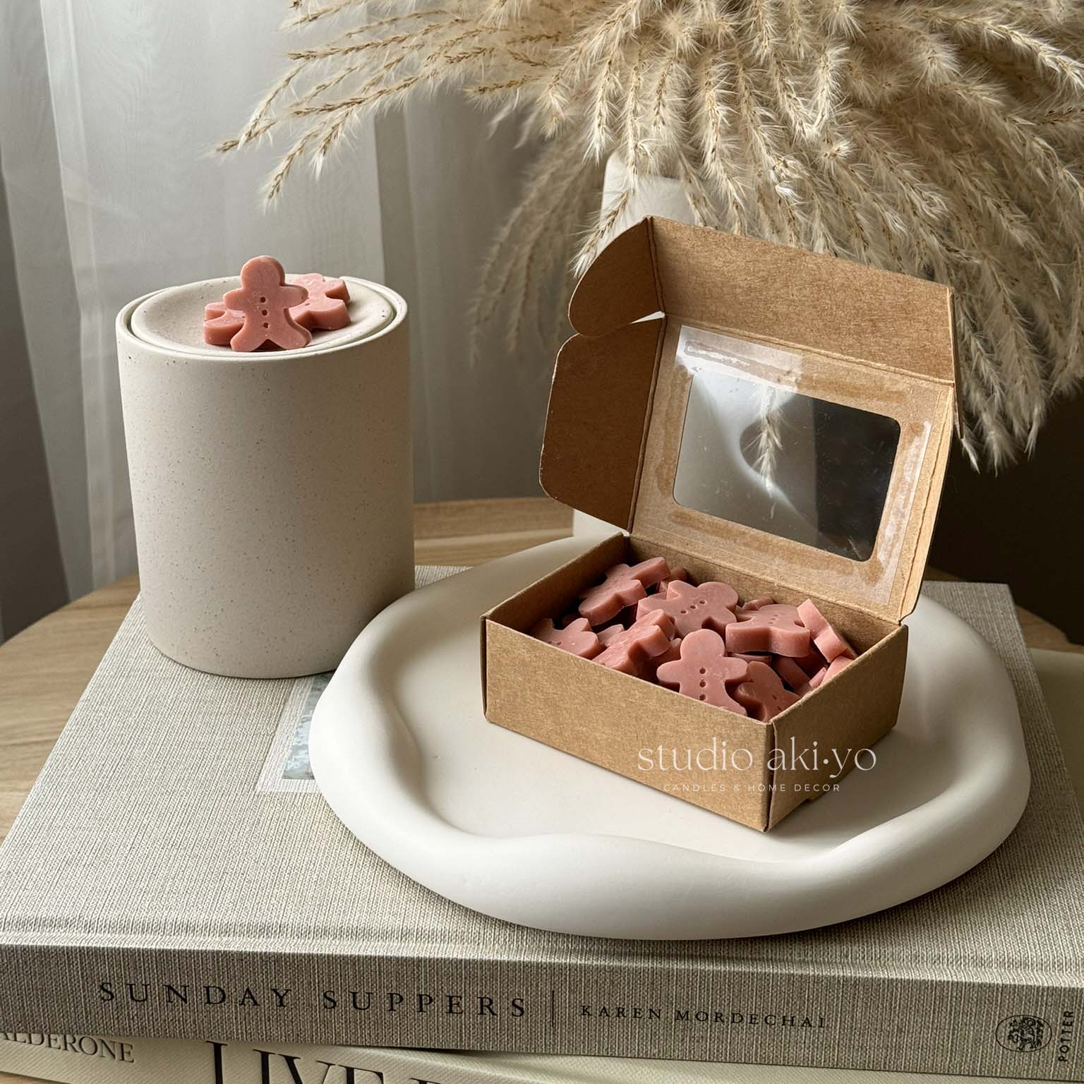 Gingerbread wax melts styled with festive holiday decor