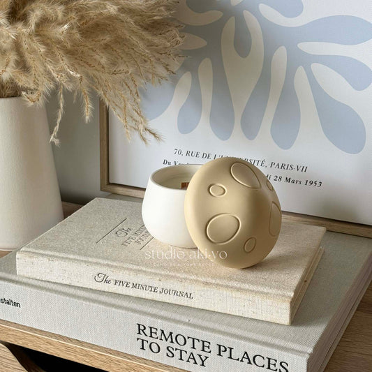 Harvest candle with wood wick in artisan handmade neutral mushroom jar