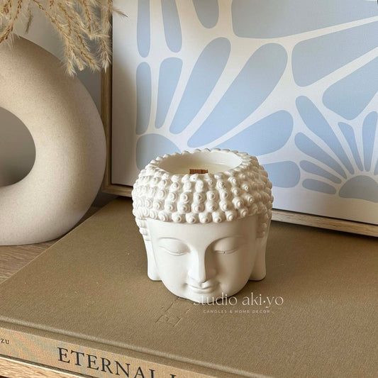 Namaste candle with wood wick in handmade buddha jar