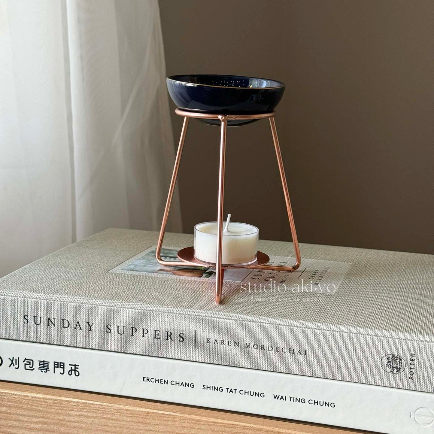 Navy ceramic star sign wax melt burner with gold constellation accents