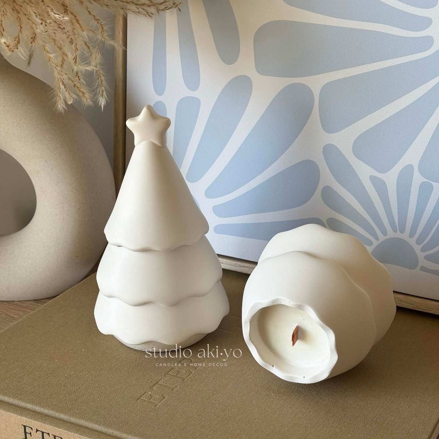 Winter Forest wooden wick candle in handmade festive tree jar