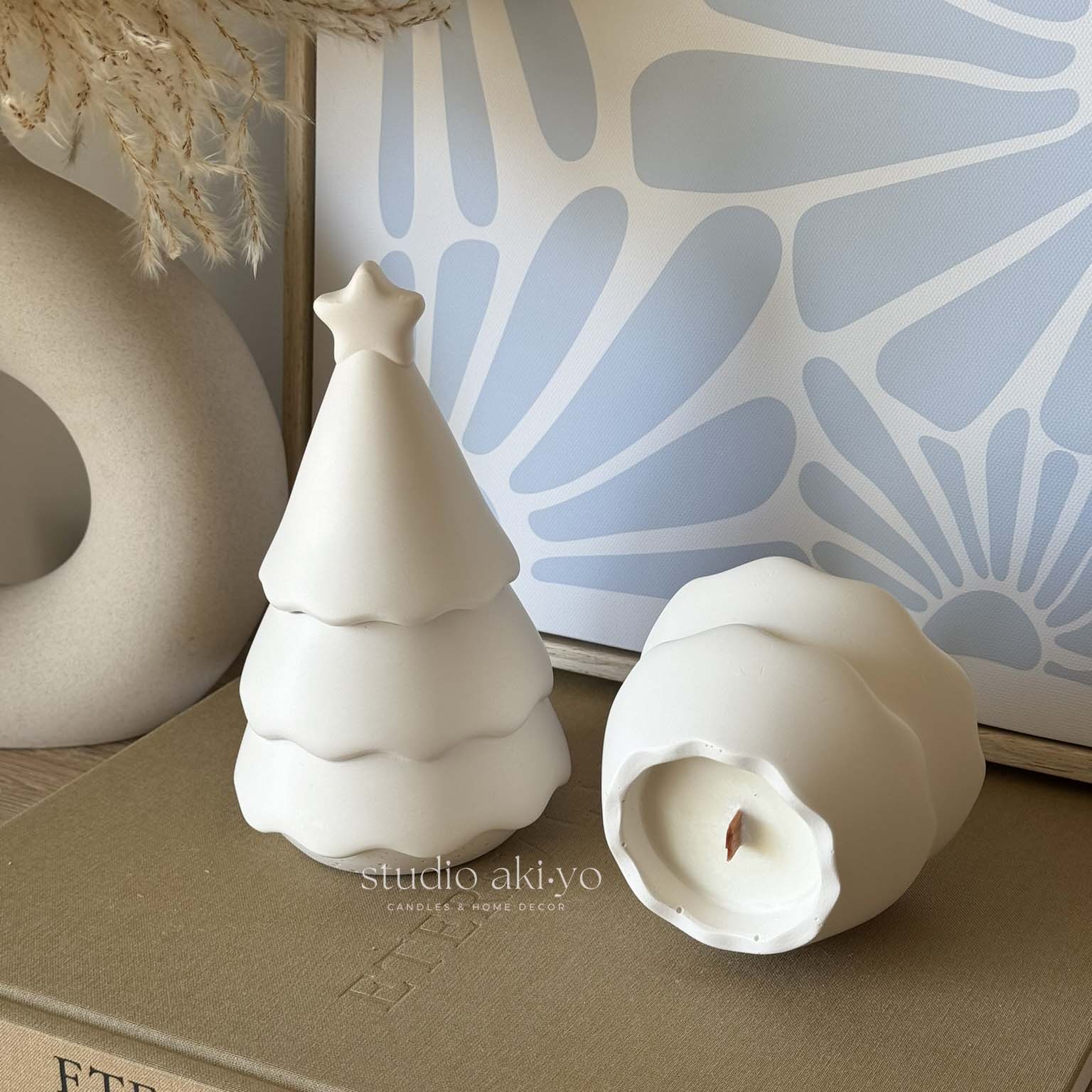 Winter Forest wooden wick candle in handmade festive tree jar