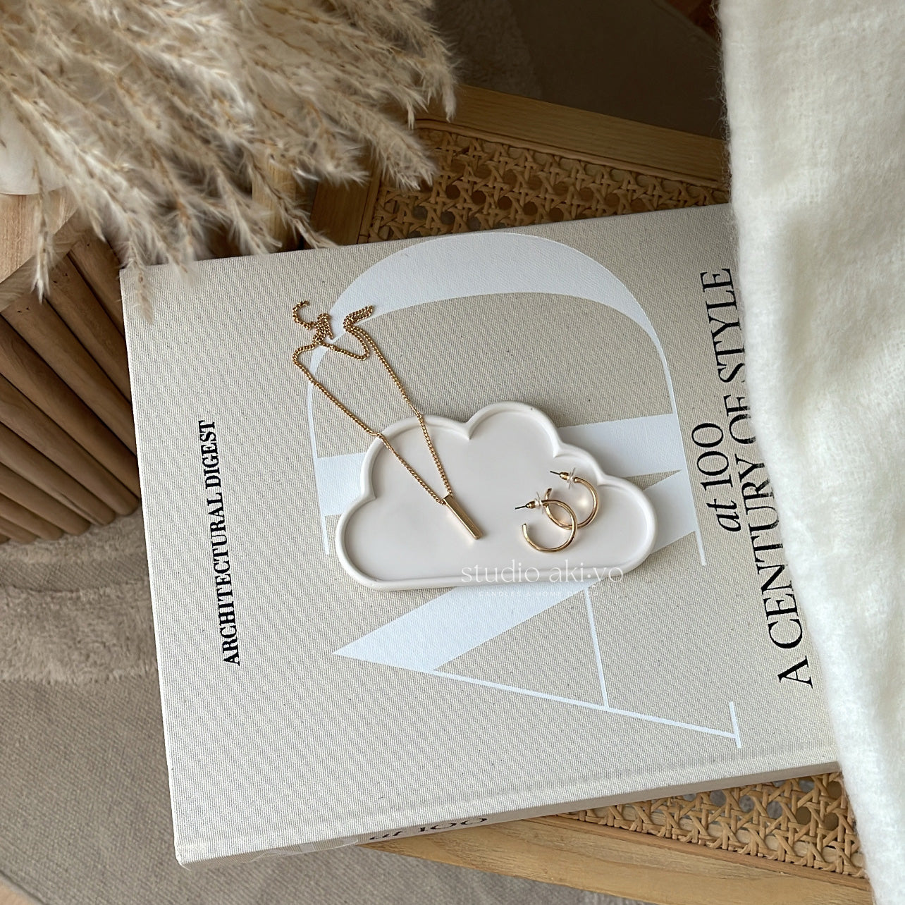 Sculptural jesmonite tray styled on a modern surface