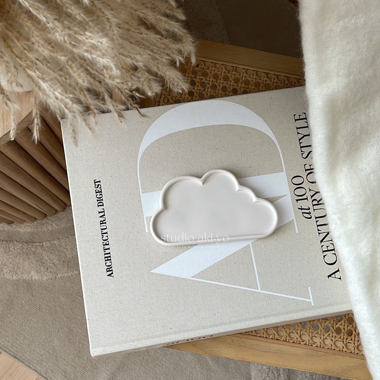 Sculptural jesmonite tray styled on a modern surface