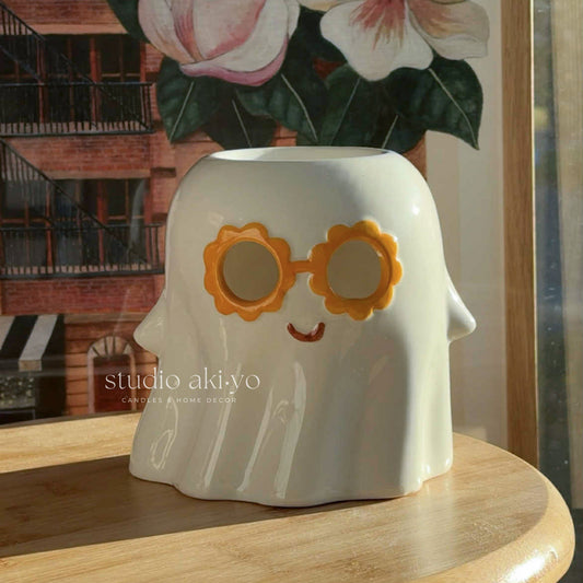 Ceramic Hippie Ghost wax melt burner with tealight – Summerween style