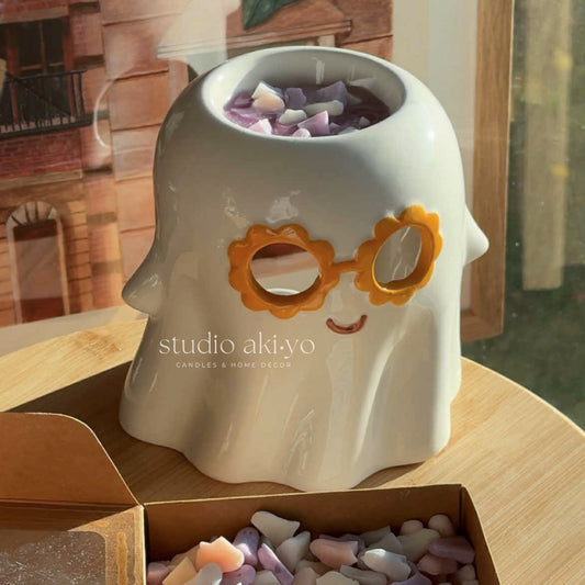 Ceramic Hippie Ghost wax melt burner with tealight – Summerween style