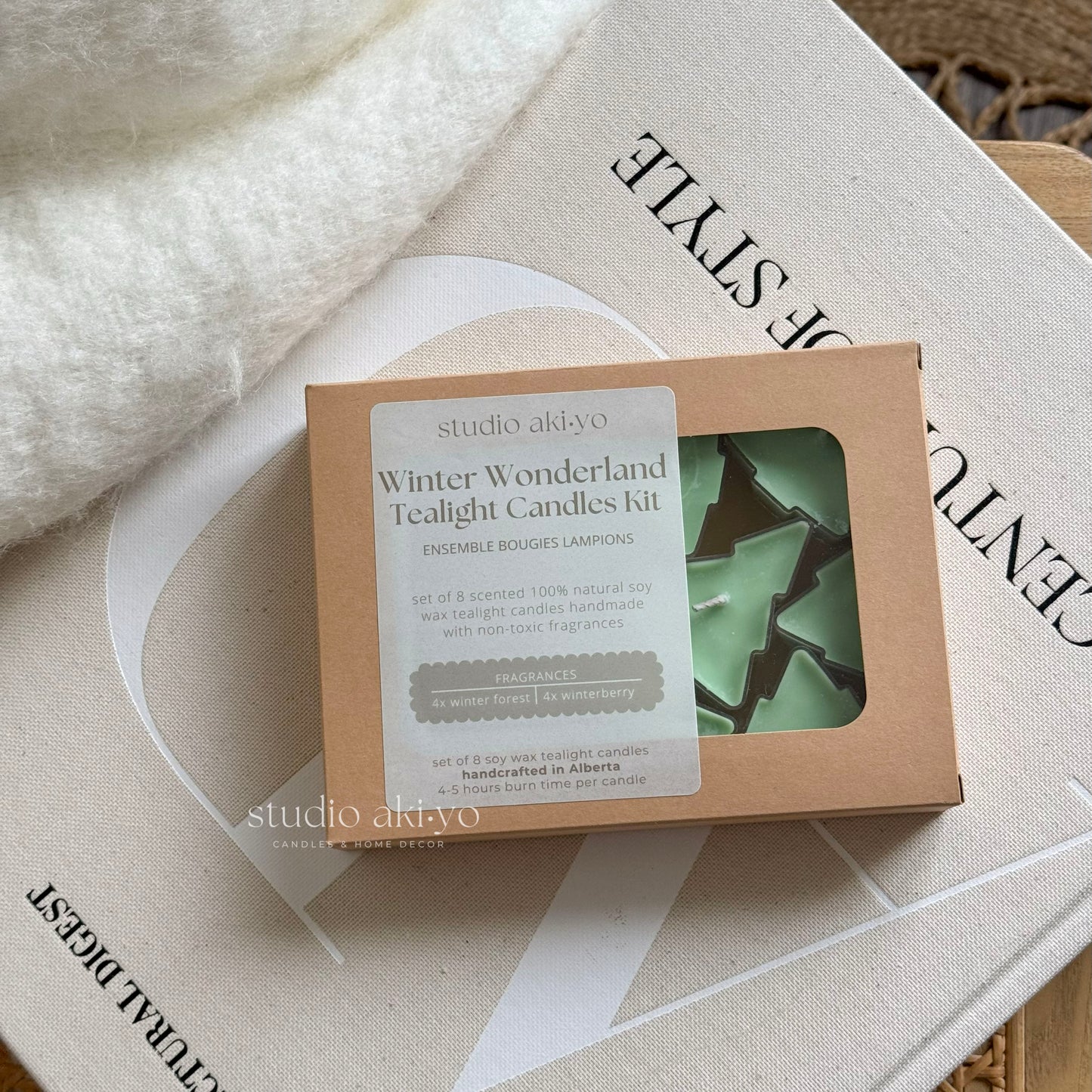 Winter Wonderland Tealight Candles Kit by studio akiko on a textured surface