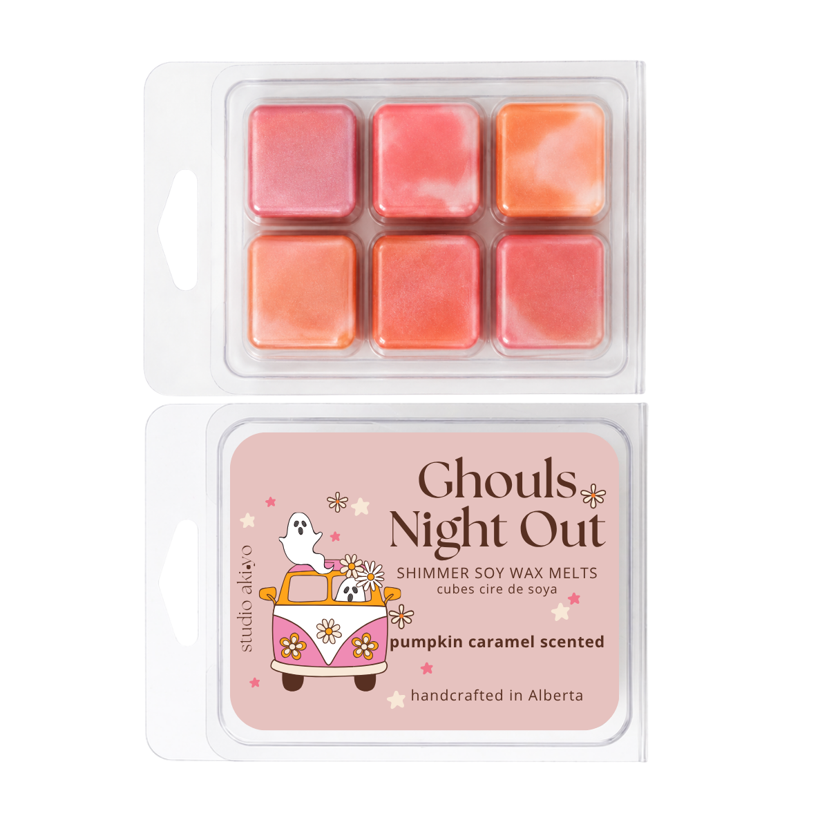 Studio Akiyo Ghouls Night Out wax melt clamshell made from 100% natural soy wax and clean burning fragrances.