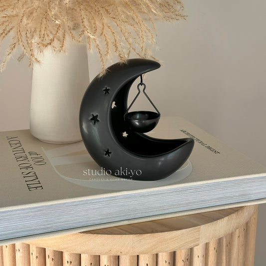 Black Crescent Moon Star Hanging Wax Melt Burner