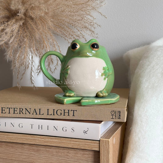 Frog Ceramic Mug with Lily Pad Coaster