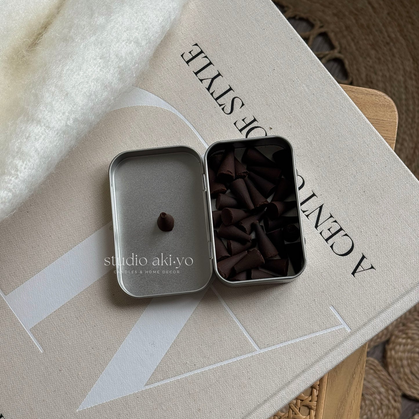 Metal tins with hand dipped incense cones 