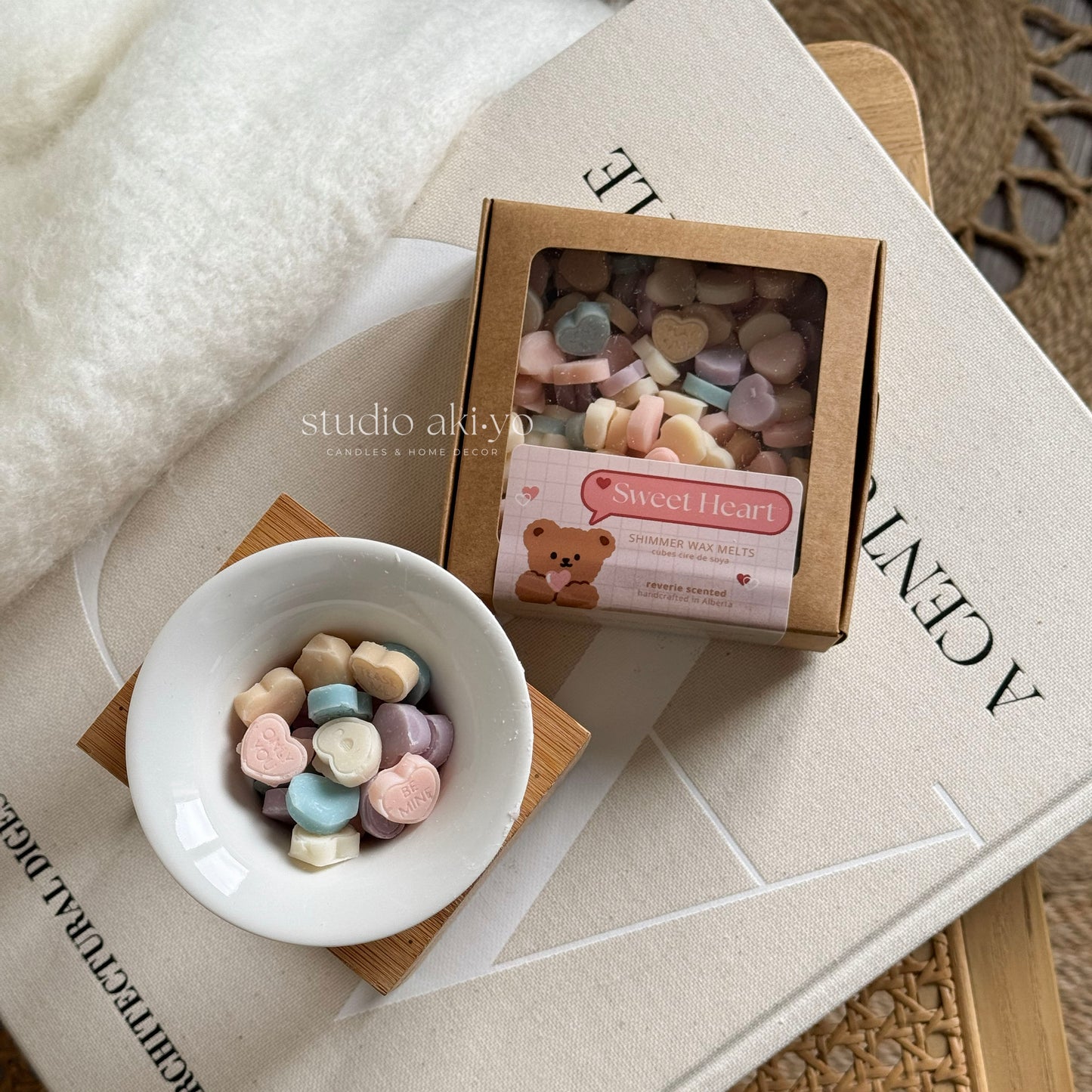 Sweet heart wax melts scoopies shaped like conversation hearts and scented with strawberry champagne