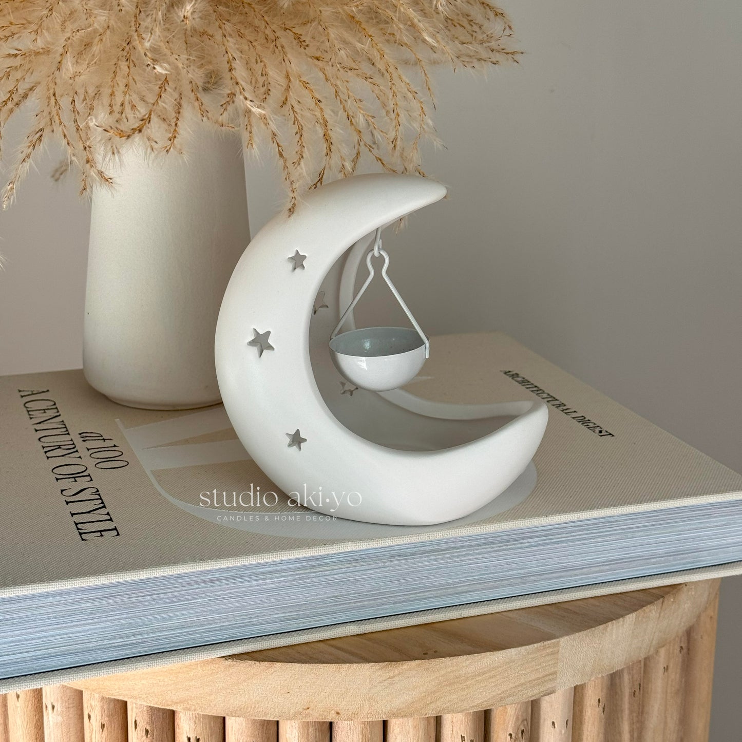 White Crescent Moon Star Hanging Wax Melt Burner