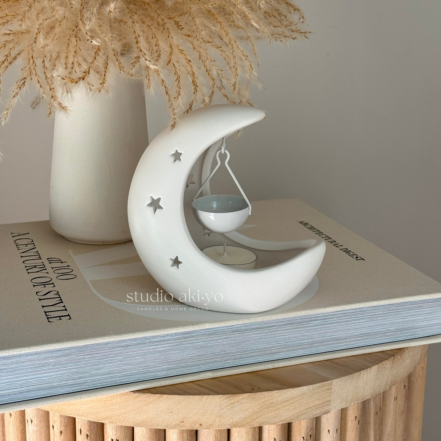 White Crescent Moon Star Hanging Wax Melt Burner