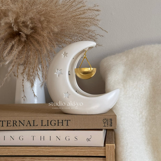 White Crescent Moon Star Hanging Wax Melt Burner