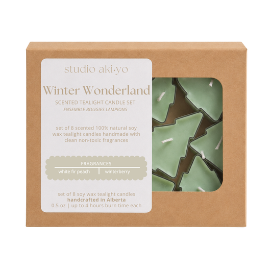 Studio Akiyo Winter Wonderland scented tealight candle set in packaging