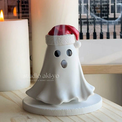 Ghost with santa hat incense cone holder
