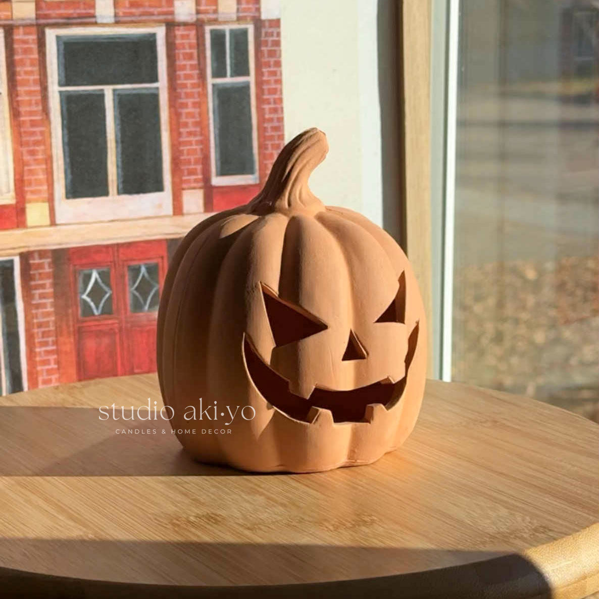 Terracotta Jack-O-Lantern Pumpkin Tealight Holder perfect for fall autumn spooky Halloween decor
